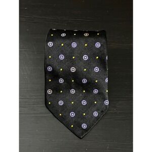 Lauren‎ Ralph Lauren Mens Silk Tie Black Purple Yellow Geometric Medallion USA